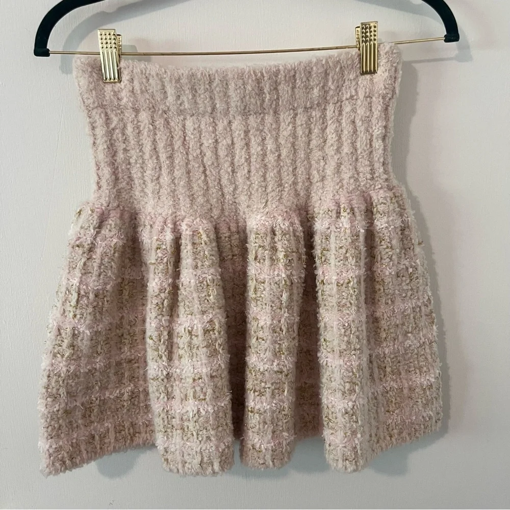 LoveShackFancy Set Saxson Cardigan Sweater & Bibi Skirt Plush Pink Cream Small